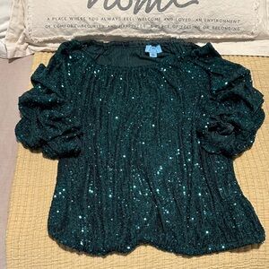 Elegant Green Sequin Women's Top